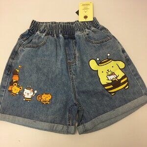 NWT Sanrio Hot Topic Pompompurin Honey Elastic High-Waisted Denim Shorts (9)